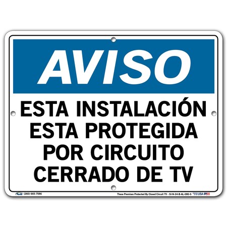 Vestil Aluminum Sign, 9-1/2" Height, 12-1/2" Width, Aluminum, Rectangle, Spanish SI-N-34-B-AL-080-S